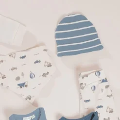 Babylook Striped Rib Muts - Newborn - Faded Denim> Mutsjes