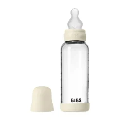 BIBS Fles - Medium Flow - Ronde Speen - 240 ml - Glas/Silicone - Ivory> Flessen
