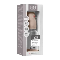 BIBS Fles - Slow Flow - Ronde Speen - 120 ml - Glas/Silicone - Baby Blue><noscript><img width=
