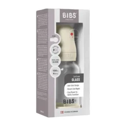 BIBS Fles - Slow Flow - Ronde Speen - 120 ml - Glas/Silicone - Baby Blue><noscript><img width=