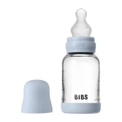 BIBS Fles - Slow Flow - Ronde Speen - 120 ml - Glas/Silicone - Baby Blue><noscript><img width=
