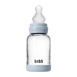 BIBS Fles - Slow Flow - Ronde Speen - 120 ml - Glas/Silicone - Baby Blue><noscript><img width=