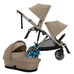 Cybex E-Gazelle S DUO kinderwagen 3-in-1 Almond Beige / Beige> Uitbreidbare Kinderwagens|Tweeling Kinderwagens