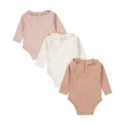 Dirkje Romper Lange Mouw Multi Colour Pink 3-Pack 50/56> Rompertjes