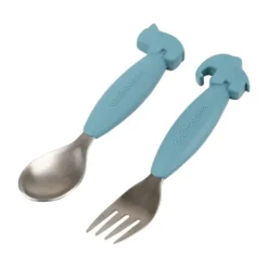 Done By Deer Easy-Grip Spoon And Fork Set Deer Friends Blue> Bestek
