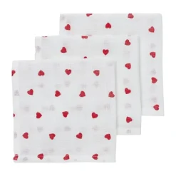 Meyco Baby Monddoekjes Hydrofiel Sweet Heart Red 30 x 30 cm 3-Pack> Monddoekjes / Spuugdoekjes