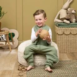 Meyco Baby Slaapzak Jumper Winter Hydrofiel Uni Pre-Washed Olive Green 92 cm><noscript><img width=