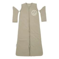 Meyco Baby Slaapzak Met Afritsbare Mouwen Slub Met Smile Applicatie Taupe / Offwhite 70 cm><noscript><img width=