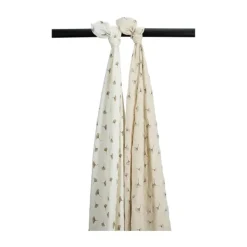 Meyco Baby Swaddle - Gingko - 2-pack - Offwhite/Soft Sand - 120x120 cm> Multidoek