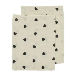 Meyco Baby Washandjes - Sweet Heart - 2-pack - Soft Sand/Black - 20x17 cm> Washandjes