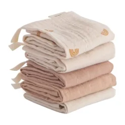 Mushie Monddoekje Muslin Cotton Rainbow Blue 5-Pack> Monddoekjes / Spuugdoekjes